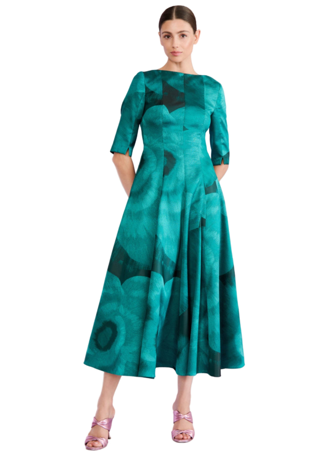 Lisianthus Jacquard Midi Dress in Jade Green Lisianthus Jacquard Midi Dress in Jade Green