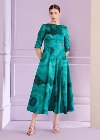 Lisianthus Jacquard Midi Dress in Jade Green