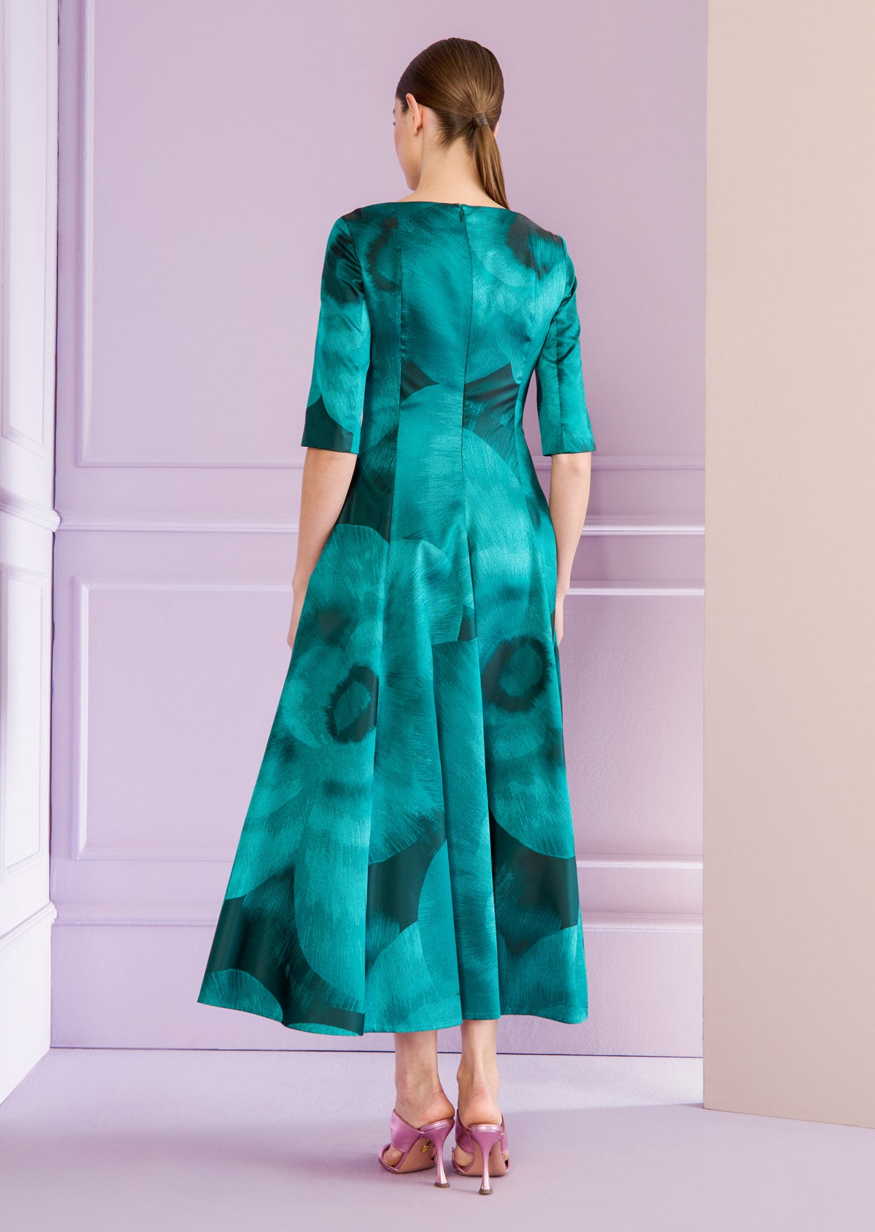 Lisianthus Jacquard Midi Dress in Jade Green