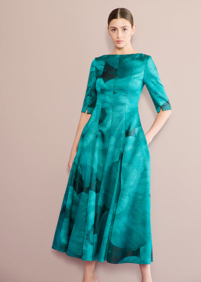 Lisianthus Jacquard Midi Dress in Jade Green