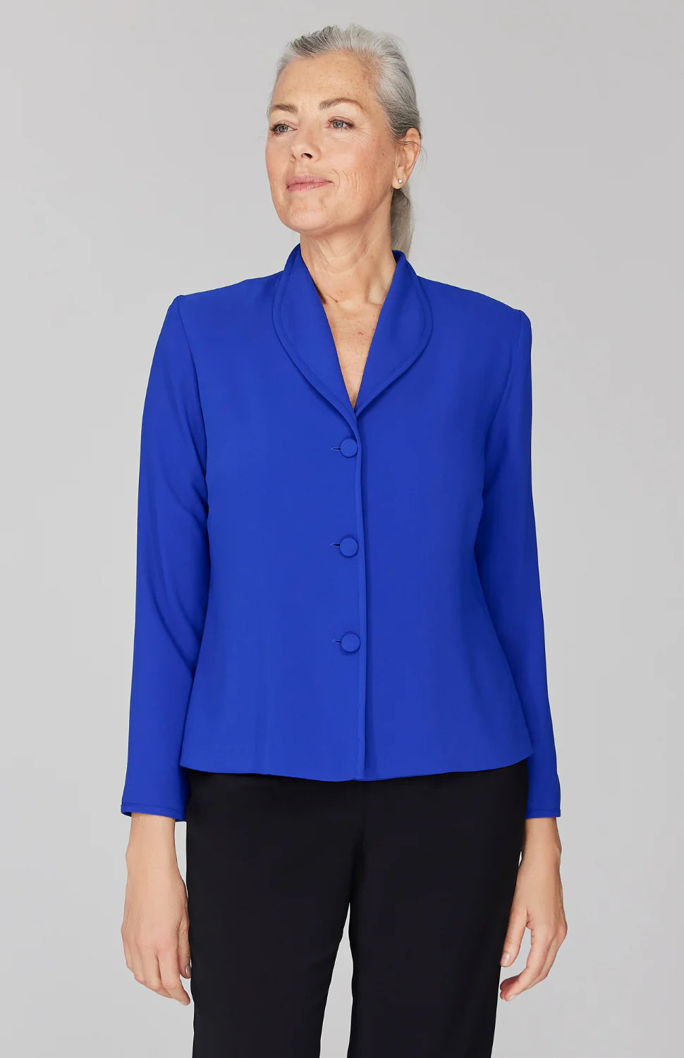 Lustrous Crepe Wing Collar Jacket in Cobalt