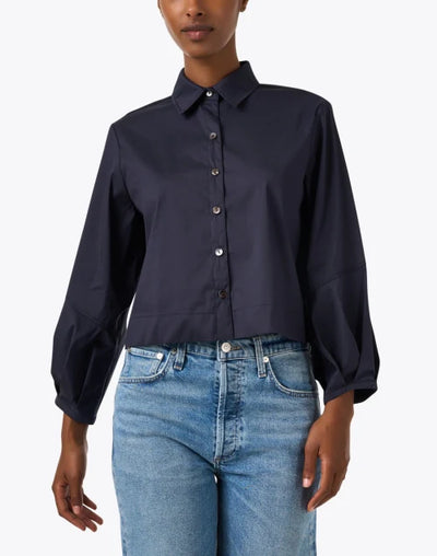 Emmy Crop Poplin Shirt in Navy