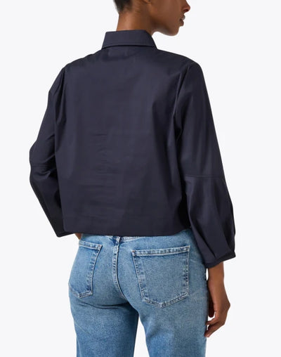 Emmy Crop Poplin Shirt in Navy