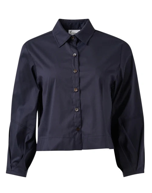 Emmy Crop Poplin Shirt in Navy