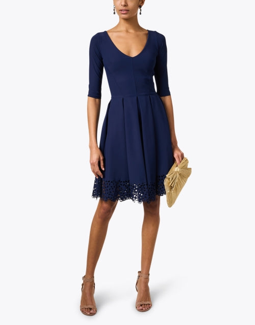 V-Neck Fit & Flare Dress in Navy