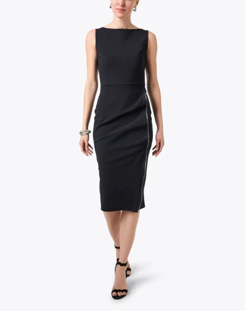 Branka Boat Neck Zipper Dress in Black