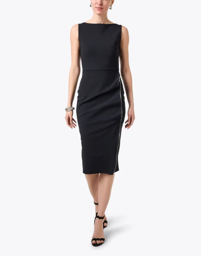 Branka Boat Neck Zipper Dress in Black