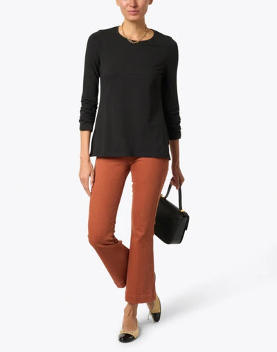 Pima Cotton Ruched Sleeve Tee in Black