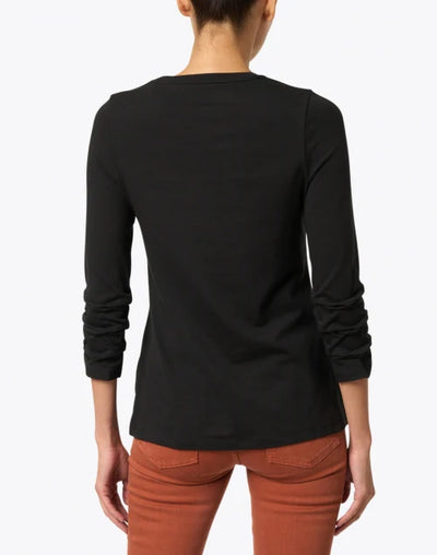 Pima Cotton Ruched Sleeve Tee in Black