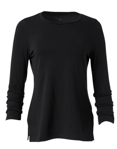 Pima Cotton Ruched Sleeve Tee in Black