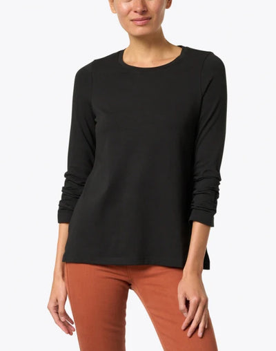 Pima Cotton Ruched Sleeve Tee in Black