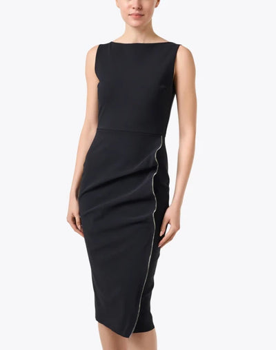 Branka Boat Neck Zipper Dress in Black