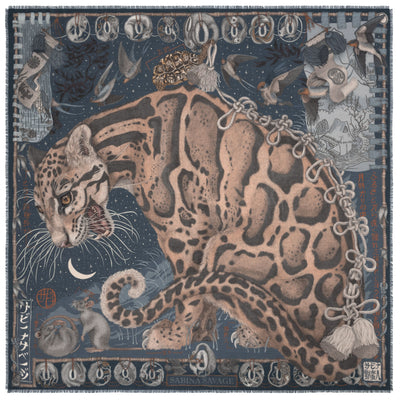 The Lunar Leopard Wool Silk Twill Shawl 135 in Winter/Flint
