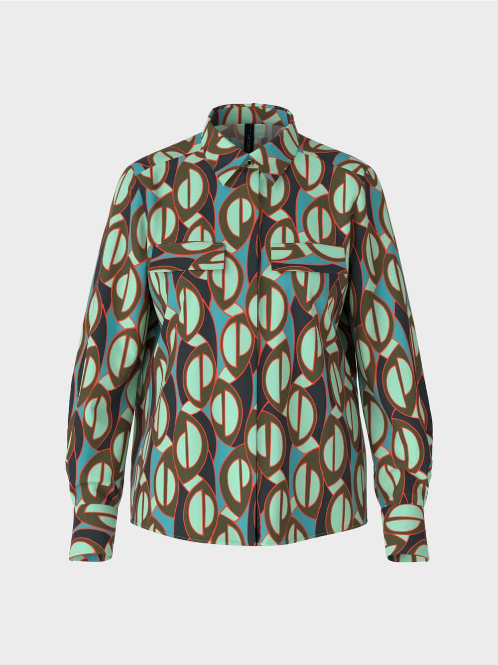 Colorful Patterned Shirt Blouse in Soft Malachite