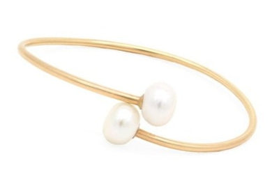Lantern Cuff Bracelet - Gold, Freshwater Pearl