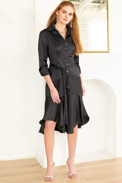 Leonard Micro Satin Dress in Black
