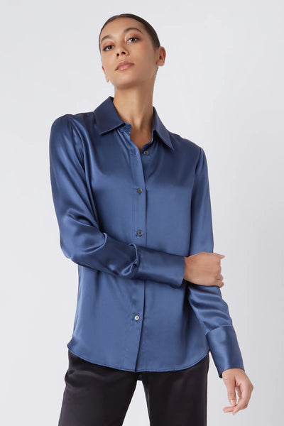 Classic Tailored Blouse - Dusty Blue