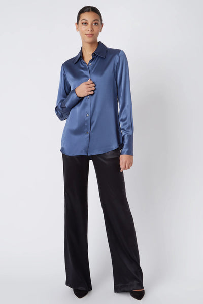 Classic Tailored Blouse - Dusty Blue