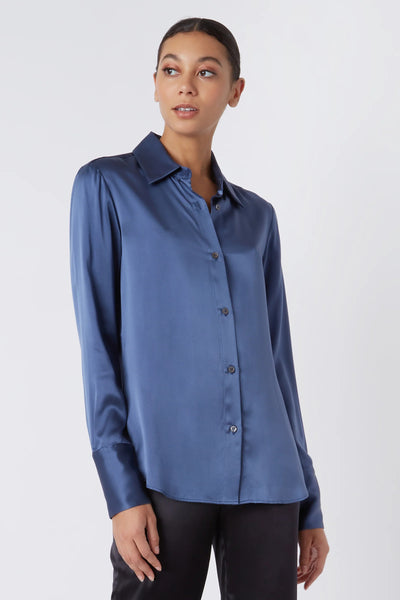 Classic Tailored Blouse - Dusty Blue