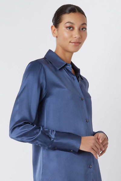 Classic Tailored Blouse - Dusty Blue