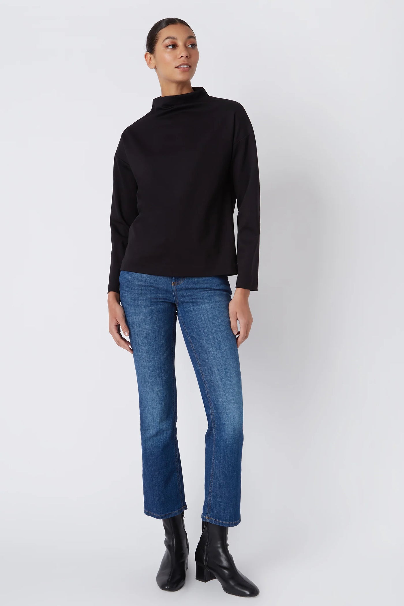 Ethel Mock Funnelneck Top - Black
