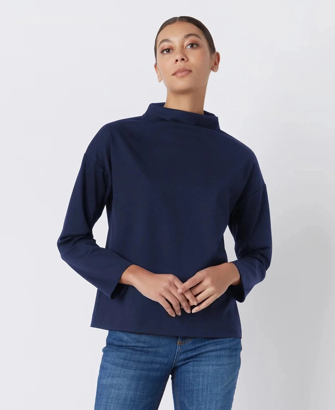 Ethel Mock Funnelneck Top - Navy