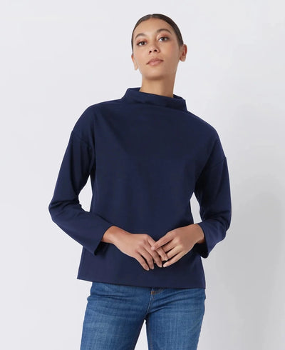 Ethel Mock Funnelneck Top - Navy
