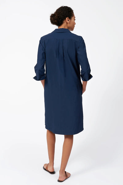 Collared V-Neck Dress - Navy