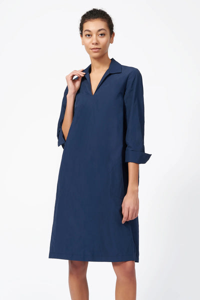 Collared V-Neck Dress - Navy