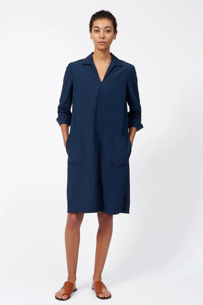 Collared V-Neck Dress - Navy