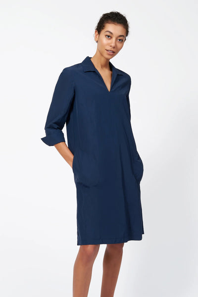 Collared V-Neck Dress - Navy