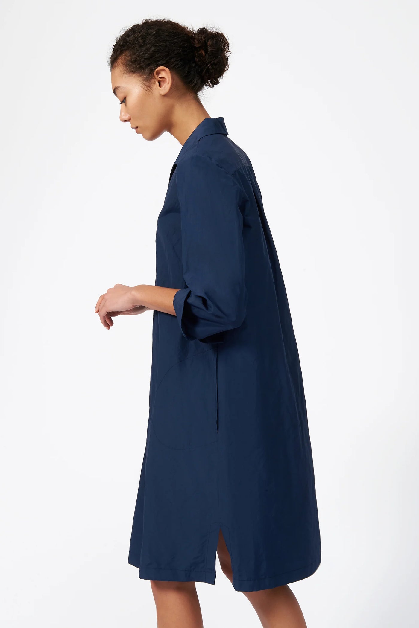Collared V-Neck Dress - Navy