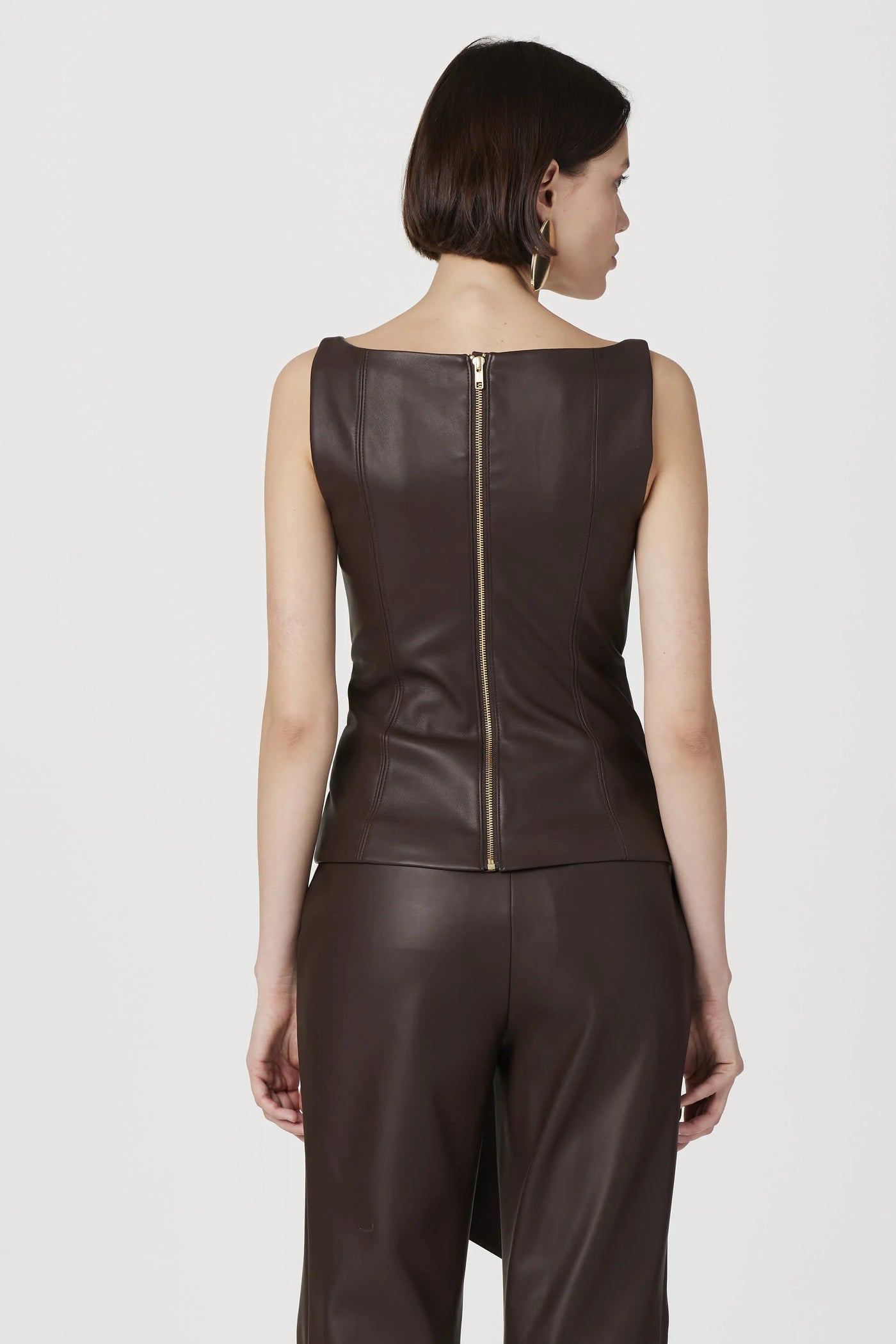 Linda Vegan Leather Tie Front Corset in Espresso