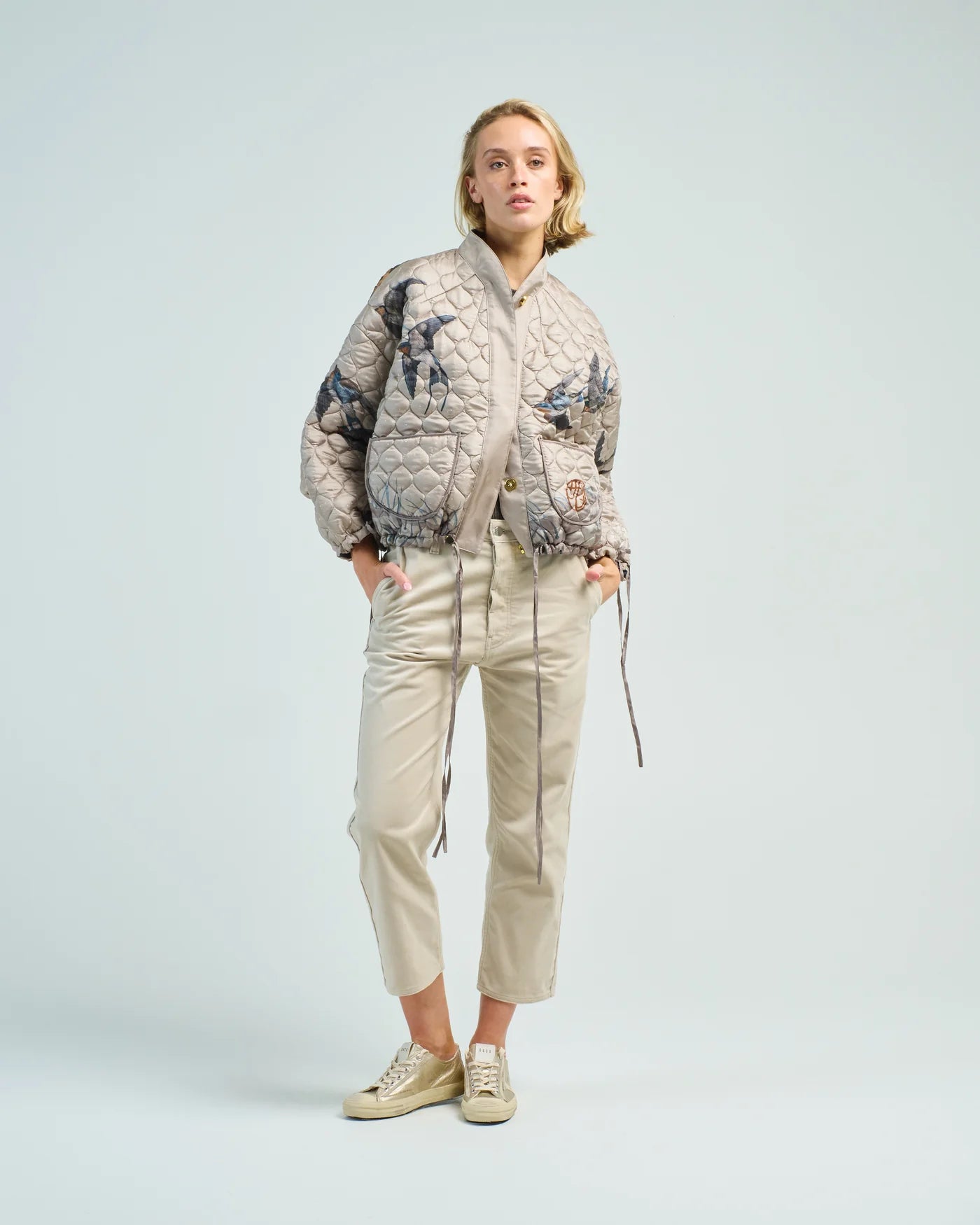 The Lunar Leopard Reversible Silk Twill Bomber Jacket in Champagne/Soot