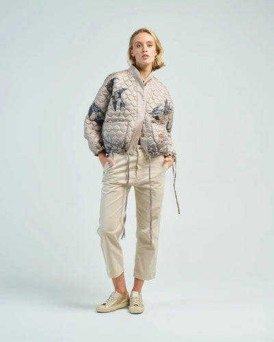 The Lunar Leopard Reversible Silk Twill Bomber Jacket in Champagne/Soot