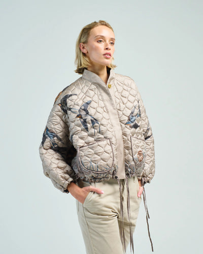 The Lunar Leopard Reversible Silk Twill Bomber Jacket in Champagne/Soot