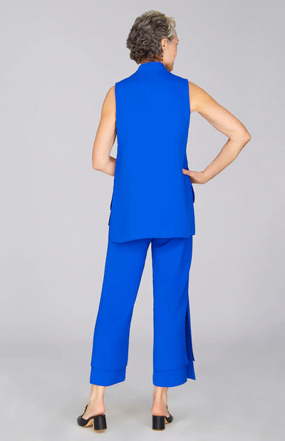 Lustrous Crepe High Neck Double Layer Tank in Cobalt