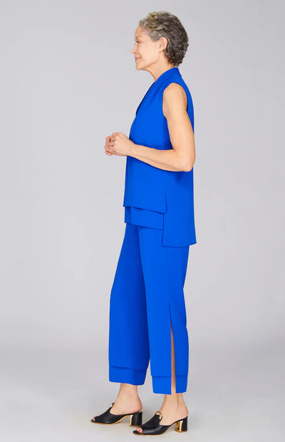 Lustrous Crepe High Neck Double Layer Tank in Cobalt