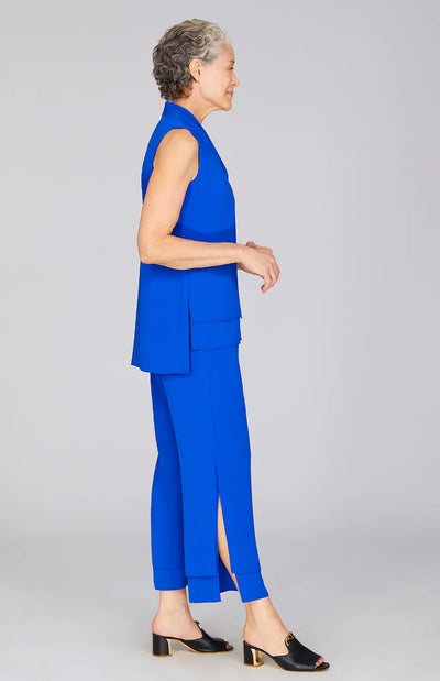 Lustrous Crepe High Neck Double Layer Tank in Cobalt
