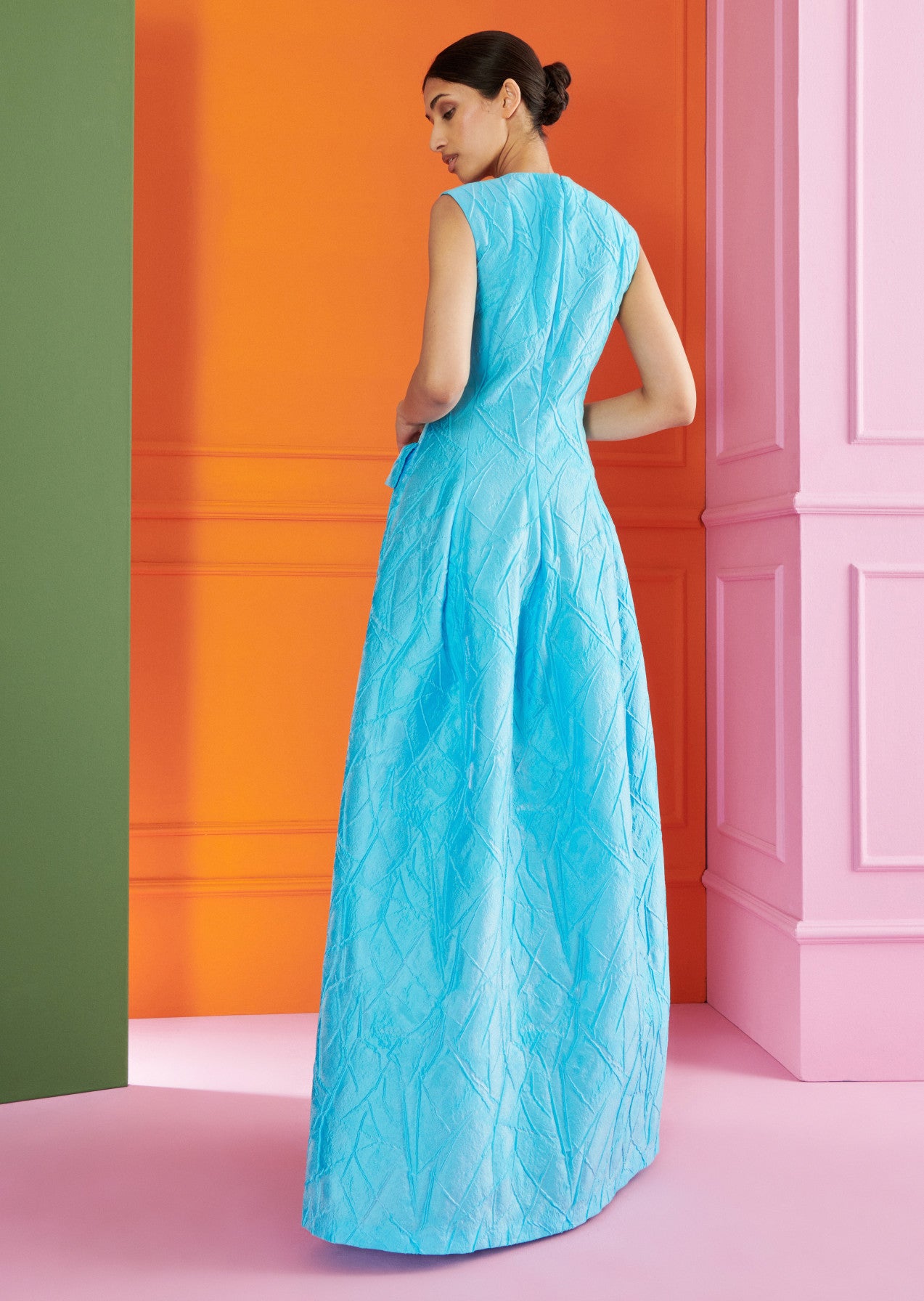 Mikado Jacquard Dress in Turquoise