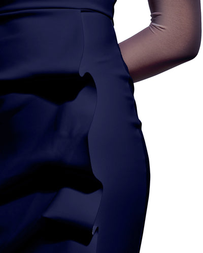 Maylys Mock-Neck Long-Sleeve Illusion Gown in Blu Notte