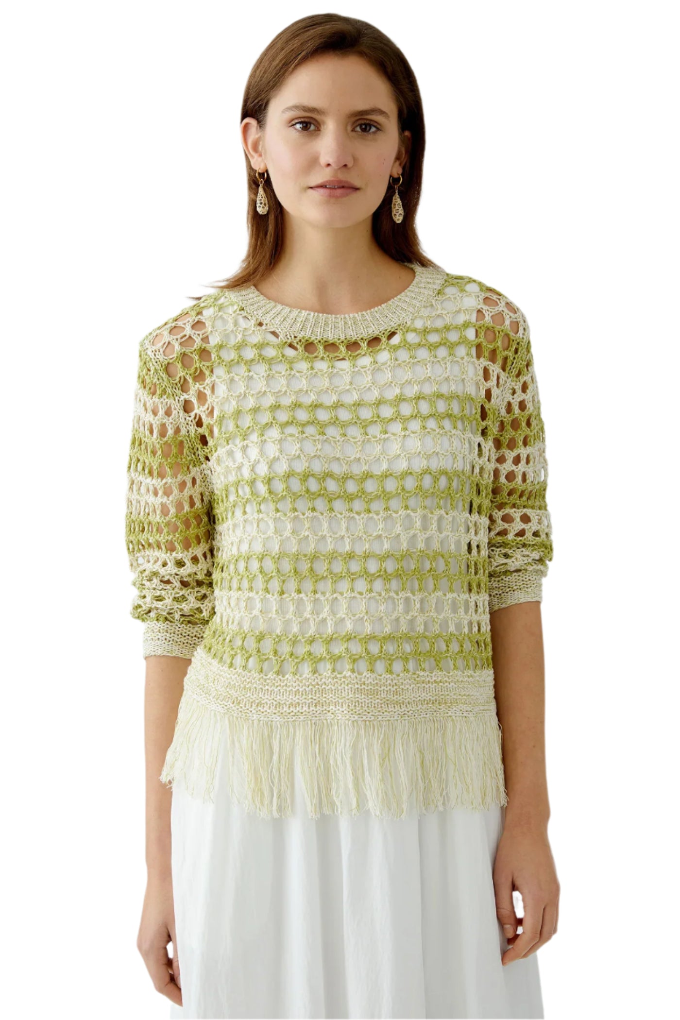 Knit Pullover in Off White/Green