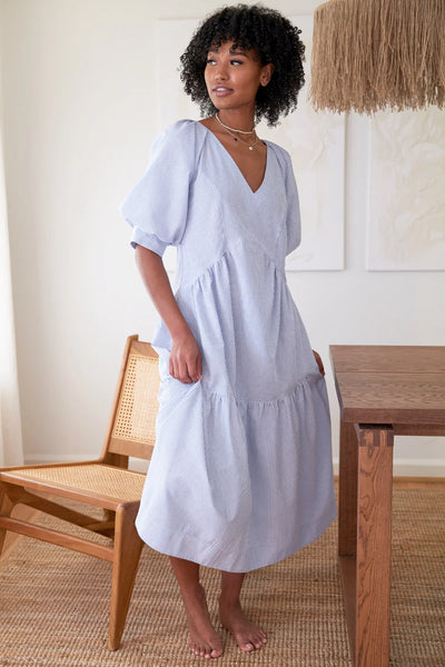 Paloma Long Dress Seersucker Stripe Lime/White