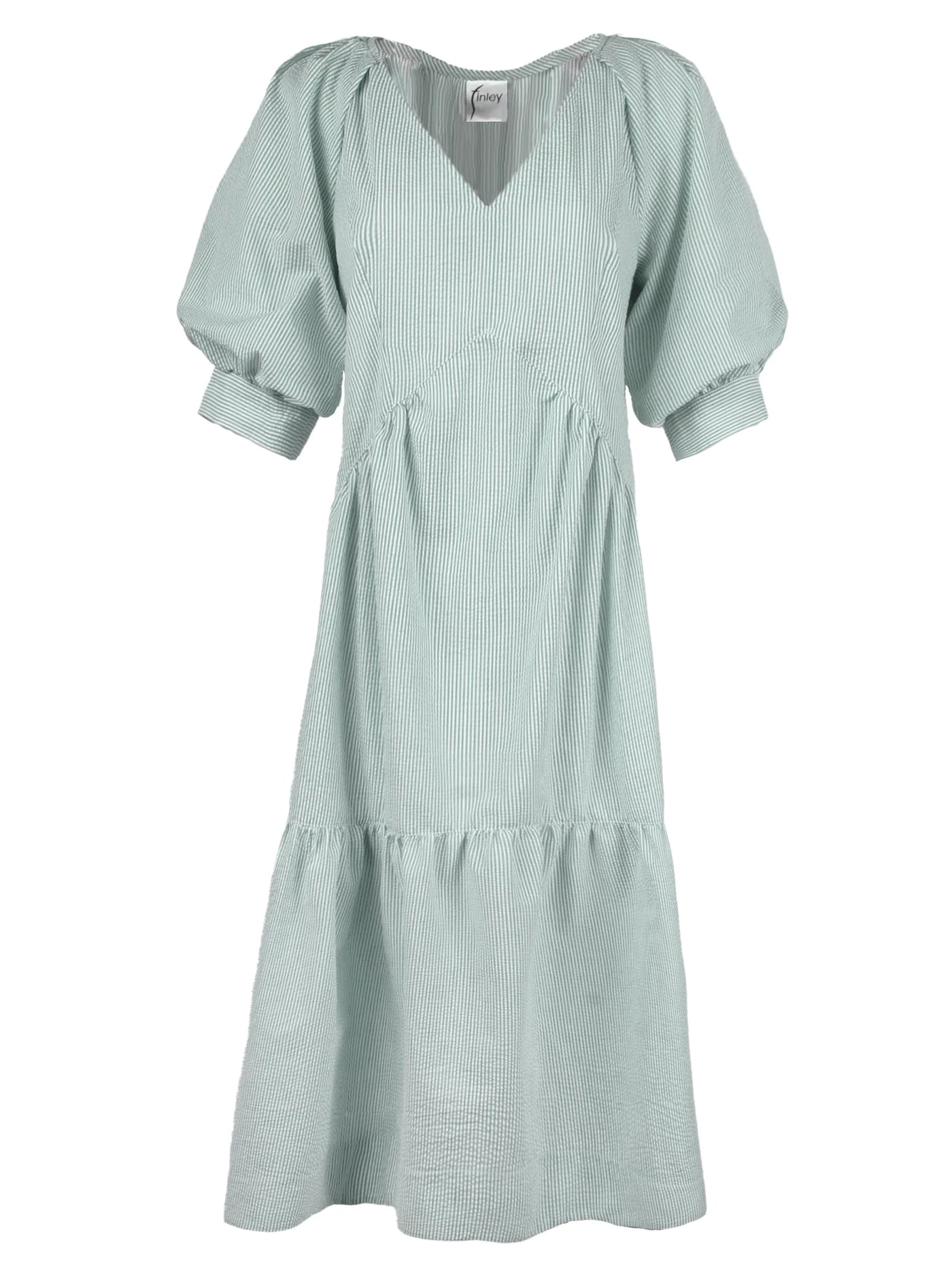 Paloma Long Dress Seersucker Stripe Lime/White