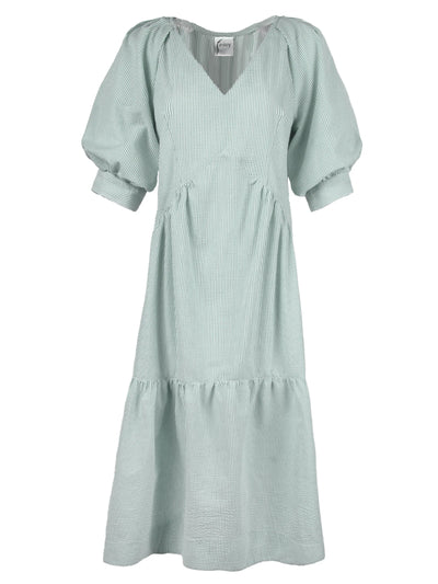 Paloma Long Dress Seersucker Stripe Lime/White