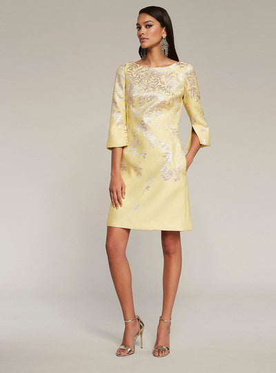 3/4 Sleeve Yellow Floral Dress