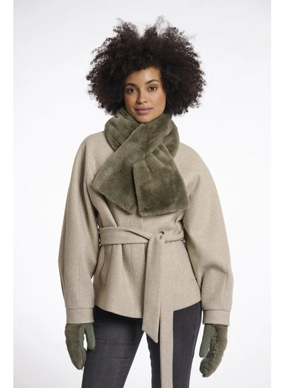 Stip Faux Fur Scarf in Green Ash