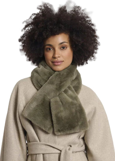 Stip Faux Fur Scarf in Green Ash