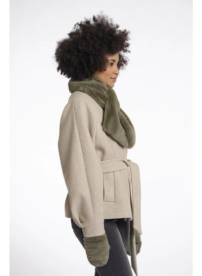 Stip Faux Fur Scarf in Green Ash