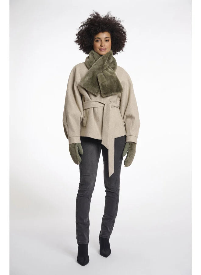 Stip Faux Fur Scarf in Green Ash